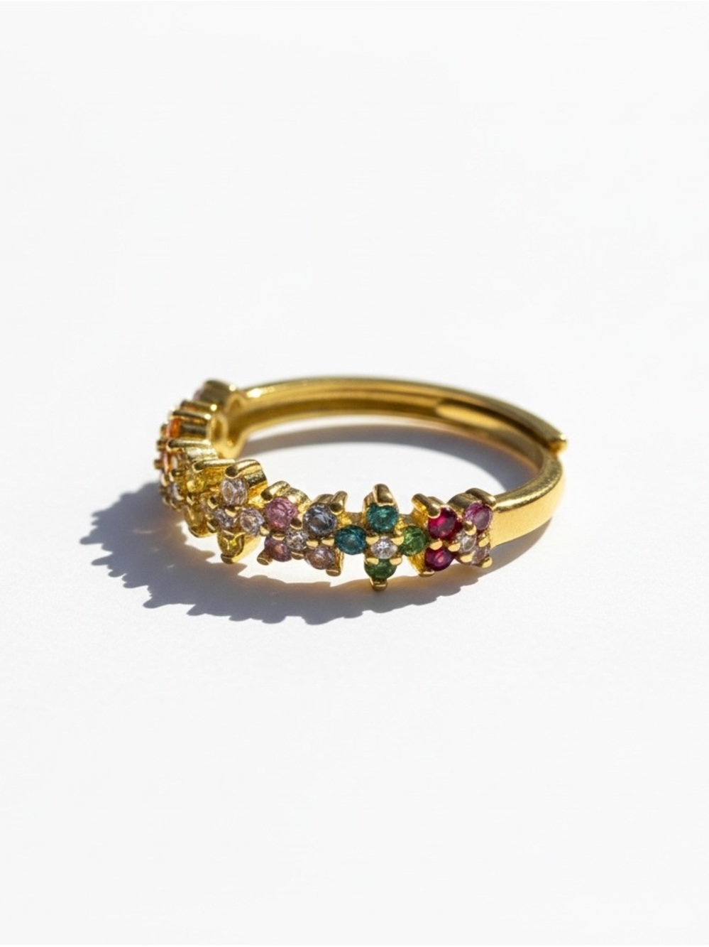 COLORFUL FLORETTE CZ GOLD ADJUSTABLE RING